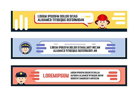 템플릿 직업 배너 배너템플릿 남자 가로배너 빨간색 세명 파란색 노란색 경찰 소방관 배너세트 이미지템플릿 AI파일 컬러 사람 가로 세트 구조원 소방 파일형식 벡터