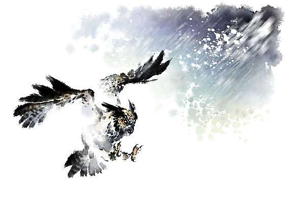 PSD 한마리 겨울 일러스트 캘리그라피 밤하늘 붓터치 사람없음 갈색 검은색 눈 번짐 부엉이 눈보라 국내일러스트 자연요소 1 계절 컬러 조류 하늘 날씨 눈_날씨 야간 파일형식 효과