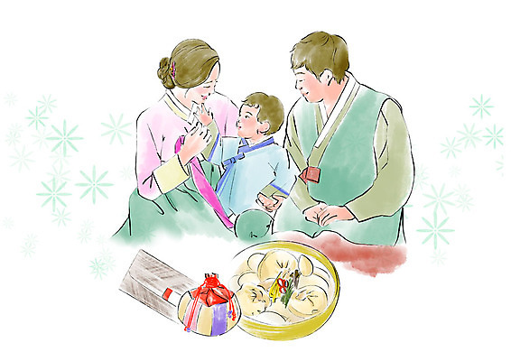 PSD 전통 여자 명절 남자 어린이 일러스트 가족 수채화 복주머니 미소 사람 풍경 상반신 성인 세명 컬러풀 설날 한국인 한복 떡국 명절음식 떡만두국 국내일러스트 한국전통 기념일 한식 음식 컬러 관계 전통소품 표정 동양인 전통음식 전통의상 만두국 파일형식