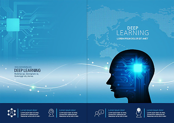 PSD 템플릿 북디자인 교육 표지 실루엣 얼굴 지도 북커버 사람없음 파란색 빛 자료 전자회로 데이터베이스 딥러닝 이미지템플릿 컬러 촬영기법 IT 신체부위 회로판 파일형식