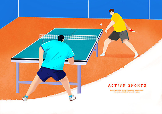 전신 PSD 남자 스포츠 일러스트 모션 건강 사람 경기 성인 두명 파란색 운동 주황색 경기장 탁구 즐거움 탁구공 탁구선수 탁구대 국내일러스트 감정 컬러 공 스포츠시설 운동선수 구기 탁구용품 파일형식