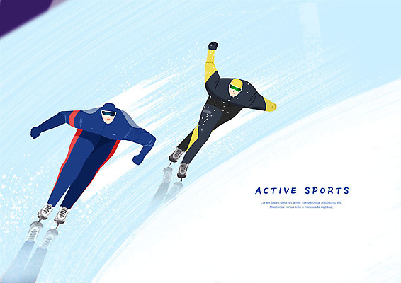 전신 PSD 남자 스포츠 하늘색 일러스트 모션 겨울스포츠 건강 사람 성인 두명 운동 즐거움 속도 트랙 스피드스케이팅 국내일러스트 감정 파란색 스케이팅 파일형식