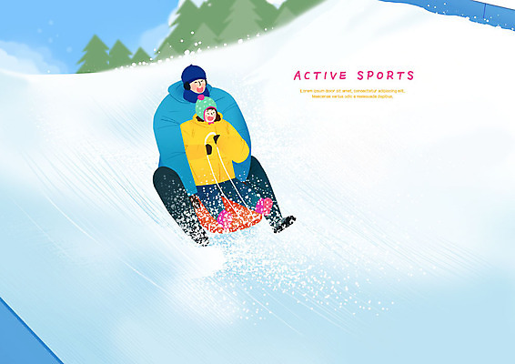 전신 PSD 여자 남자 딸 어린이 스포츠 겨울 일러스트 모션 건강 사람 성인 두명 운동 흰색 눈 아빠 즐거움 썰매 눈썰매장 부녀 국내일러스트 자연요소 계절 감정 컬러 가족 날씨 파일형식