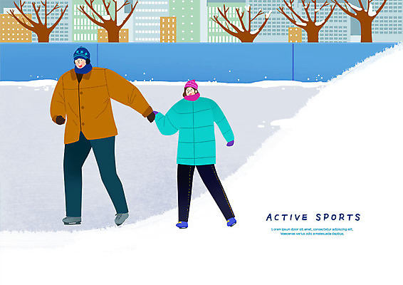 전신 PSD 나무 여자 남자 어린이 스포츠 겨울 일러스트 모션 건강 사람 성인 두명 건물 운동 손잡기 회색 스케이트 즐거움 스케이트장 부녀 국내일러스트 식물 건축물 계절 딸 감정 스포츠용품 컬러 스포츠시설 가족 아빠 파일형식