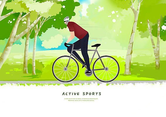 전신 PSD 공원 남자 스포츠 일러스트 건강 한명 사람 성인 연두색 레포츠 운동 자전거 숲속 헬멧 즐거움 숲길 국내일러스트 1 공공시설 감정 길 레저 초록색 바이크 숲 보호장비 파일형식