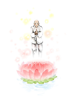 PSD 남자 중년 불교 일러스트 캘리그라피 붓터치 연꽃 한명 미소 사람 상반신 기도 승려 번짐 염주 합장 위로 국내일러스트 1 꽃 종교 표정 손짓 성인 성직자 불교용품 파일형식 효과