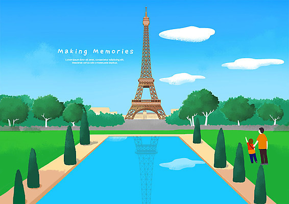 전신 PSD 나무 구름 남자 어린이 여행 일러스트 하늘 사람 성인 두명 관광지 세계여행 추억 숲 에펠탑 구경 세계관광명소 부자지간 파리(프랑스) 국내일러스트 자연요소 식물 아들 컨셉 가족 세계 아빠 파리 랜드마크 파일형식