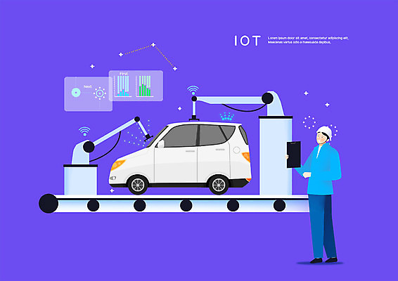 전신 PSD 남자 일러스트 공장 자동차 그래프 한명 사람 성인 보라색 제조 사회이슈 로봇 편리함 조립 로봇팔 생산라인 생산품 자동화 컨베어밸트 사물인터넷 증강현실 국내일러스트 1 육상교통 컬러 컨셉 공업 정보기술 기계 오브젝트 파일형식