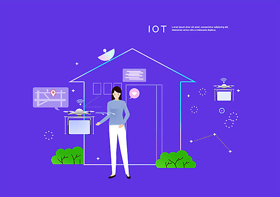 전신 PSD 여자 일러스트 주택 한명 사람 성인 정원 보라색 사회이슈 배송 택배 위치 약도 택배상자 편리함 드론 사물인터넷 증강현실 모빌리티 국내일러스트 1 교통수단 컬러 컨셉 지도 정보기술 건물 상자 운송업 파일형식