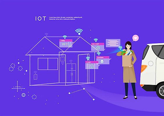 전신 PSD 여자 일러스트 자동차 전등 주택 한명 사람 성인 보라색 사회이슈 장바구니 보안 와이파이 온도 편리함 집앞 사물인터넷 증강현실 성인여자한명만 5G 국내일러스트 1 육상교통 컬러 컨셉 조명 정보기술 IT 안전 건물 쇼핑 바구니 무선인터넷 여자한명만 성인여자만 파일형식