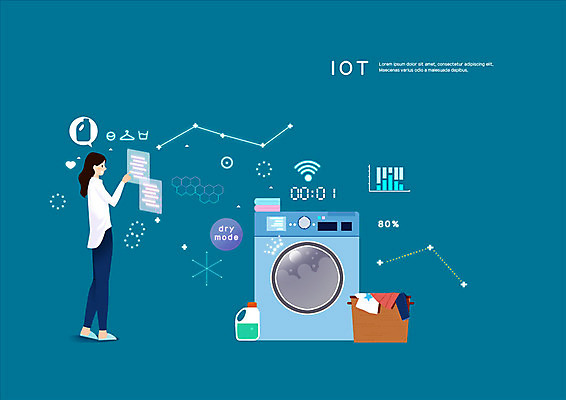 전신 PSD 여자 일러스트 집안 한명 사람 성인 스크린 터치 빨래 사회이슈 세제 세탁기 편리함 빨래바구니 세탁실 사물인터넷 증강현실 국내일러스트 1 컨셉 가사 실내 정보기술 바구니 가전제품 파일형식