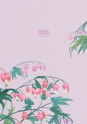 PSD 꽃 분홍색 백그라운드 일러스트 따뜻함 사람없음 봄 계절백그라운드 금낭화 파스텔톤 카피스페이스 봄배경 국내일러스트 식물 계절 컬러 공백 파일형식