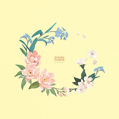 PSD 백그라운드 일러스트 따뜻함 사람없음 노란색 봄 들꽃 벚꽃 계절백그라운드 모란 물망초 파스텔톤 카피스페이스 봄배경 국내일러스트 계절 꽃 컬러 공백 파일형식