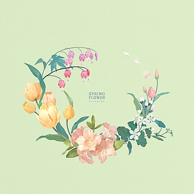 PSD 꽃 백그라운드 일러스트 따뜻함 사람없음 초록색 봄 튤립 진달래 계절백그라운드 금낭화 봄맞이꽃 파스텔톤 카피스페이스 봄배경 국내일러스트 식물 계절 컬러 공백 파일형식