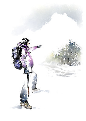 전신 PSD 남자 겨울 일러스트 캘리그라피 배낭 붓터치 흑백 한명 사람 성인 등산 가리킴 숲 등산객 번짐 겨울산 국내일러스트 1 계절 가방 산 촬영기법 손짓 트래킹 파일형식 효과