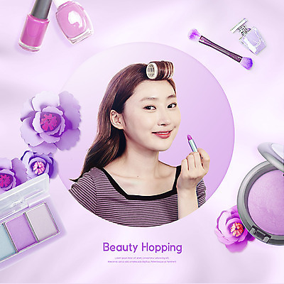 PSD 편집이미지 응시 여자 꽃 한명 미소 사람 상반신 20대 성인 옆모습 화장 뷰티 보라색 화장품 한국인 립스틱 향수 매니큐어 헤어롤 아이섀도 메이크업브러쉬 성인여자한명만 카피스페이스 뷰티호핑족 이미지편집 식물 1 시선 뷰포인트 컬러 표정 동양인 청년 공백 붓 미용용품 여자한명만 성인여자만 파일형식 호핑족