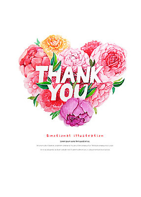 PSD 식물 영어 꽃 여러송이 일러스트 붓터치 수채화 따뜻함 사람없음 하트 화려 카네이션 감사 번짐 감성 국내일러스트 모양 문자 감정 다수 컨셉 파일형식 효과