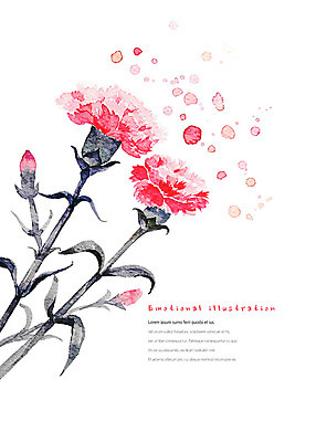 PSD 식물 꽃 일러스트 붓터치 수채화 따뜻함 사람없음 화려 두송이 카네이션 번짐 감성 국내일러스트 컨셉 2 파일형식 효과