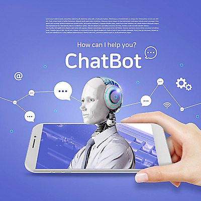 PSD 편집이미지 손 말풍선 새로움 정보기술 신체부위 스마트폰 보라색 잡기 메시지 로봇 4차산업 채팅봇 이미지편집 산업 컬러 컨셉 모션 기술 사람 핸드폰 스마트기기 파일형식 AI_인공지능