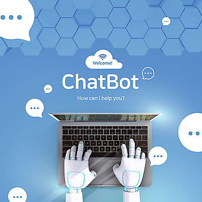 PSD 편집이미지 말풍선 새로움 정보기술 사람없음 파란색 노트북 타이핑 메시지 로봇 클라우드서비스 로봇팔 4차산업 채팅봇 이미지편집 산업 컬러 컨셉 기술 전자제품 서비스 파일형식 AI_인공지능