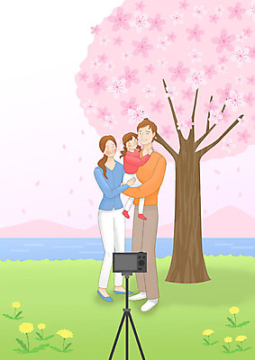 전신 PSD 부부 여자 남자 딸 행복 어린이 분홍색 일러스트 가족 안기 엄마 사랑 미소 사람 풍경 성인 세명 연두색 카메라 사진촬영 봄풍경 봄 벚꽃 아빠 벚나무 민들레 힐링 삼각대 벚꽃축제 봄소풍 봄축제 국내일러스트 나무 커플 계절 꽃 감정 컬러 관계 모션 표정 초록색 전자제품 소풍 촬영 축제 꽃축제 파일형식