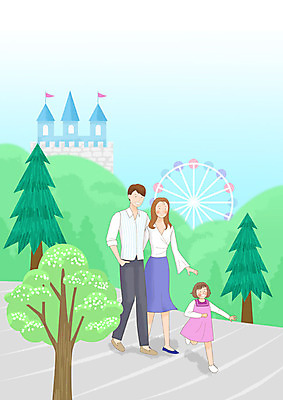 전신 PSD 나무 여자 남자 딸 행복 여유 어린이 여행 일러스트 가족 엄마 사랑 사람 풍경 성인 세명 화목 봄풍경 봄 놀이공원 성 아빠 숲 힐링 대관람차 봄소풍 봄축제 국내일러스트 식물 건축물 계절 감정 컨셉 관계 소풍 축제 테마파크 놀이기구 파일형식