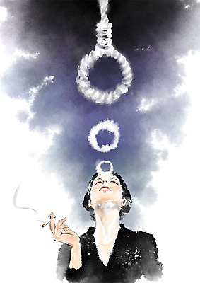 PSD 여자 밧줄 캠페인 일러스트 캘리그라피 붓터치 흡연 흑백 건강 한명 사람 상반신 성인 보라색 죽음 번짐 금연 담배연기 성인여자한명만 국내일러스트 1 줄 컬러 담배 촬영기법 연기 사회이슈 여자한명만 성인여자만 파일형식 효과