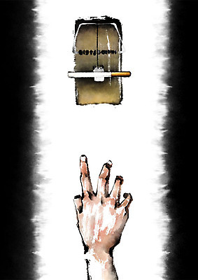 PSD 손 캠페인 일러스트 캘리그라피 붓터치 담배 흑백 건강 신체부위 터치 유혹 번짐 금연 덫 쥐덫 함정 국내일러스트 컨셉 촬영기법 사람 사회이슈 파일형식 효과