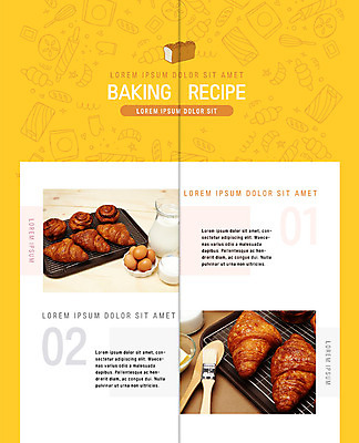 PSD 템플릿 표지디자인 북디자인 출판디자인 내지 빵 리플렛 2단접지 북커버 식재료 팜플렛 사람없음 노란색 계란 우유 붓 크루아상 굽기 식빵 제빵 레시피 이미지템플릿 음식 컬러 유제품 제과제빵 알 구이 파일형식