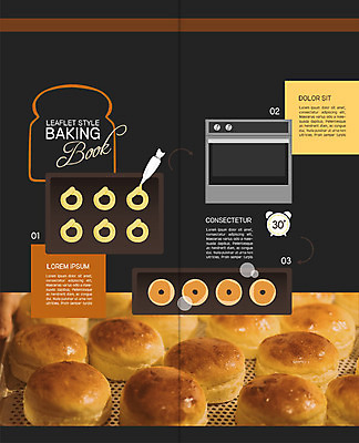 PSD 템플릿 표지디자인 북디자인 출판디자인 내지 빵 리플렛 2단접지 북커버 팜플렛 사람없음 갈색 검은색 오븐 굽기 식빵 제빵 레시피 짤주머니 초시계 이미지템플릿 음식 시계 컬러 제과제빵 가전제품 구이 제빵도구 파일형식