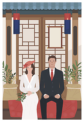모자 드레스 여자 남자 결혼 일러스트 한옥 미소 사람 앉기 정장 상반신 성인 두명 빨간색 기쁨 축복 청사초롱 복고 전통문 기와지붕 신랑신부 뉴트로 국내일러스트 AI파일 한국전통 잡화 옷 감정 신부_웨딩 컬러 신랑 컨셉 고건축 모션 지붕 표정 기와 이벤트 문 초롱 파일형식 벡터