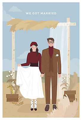 전신 커플 여자 남자 결혼 일러스트 갈대 서기 사람 정장 성인 두명 손잡기 기쁨 가을 축복 복고 베이지색 신랑신부 뉴트로 국내일러스트 AI파일 식물 옷 계절 감정 신부_웨딩 컬러 신랑 컨셉 관계 모션 이벤트 파일형식 벡터