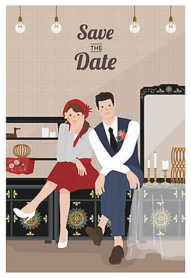 전신 커플 드레스 여자 남자 결혼 일러스트 초 조명 한옥 사람 앉기 정장 성인 두명 인테리어 기쁨 거울 축복 복고 고가구 신랑신부 뉴트로 국내일러스트 AI파일 한국전통 디자인 옷 감정 신부_웨딩 가구 신랑 컨셉 고건축 관계 모션 이벤트 파일형식 벡터