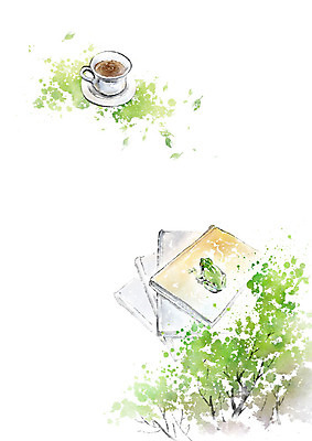 PSD 한마리 커피 일러스트 캘리그라피 자연 붓터치 개구리 풍경 사람없음 책 초록색 봄 숲 커피잔 번짐 경칩 국내일러스트 1 계절 음료 컬러 잔 양서류 절기 생태계 파일형식 효과