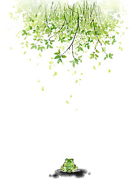 PSD 한마리 일러스트 캘리그라피 자연 붓터치 나뭇잎 개구리 풍경 사람없음 초록색 봄 숲 번짐 경칩 국내일러스트 1 계절 컬러 잎 양서류 절기 생태계 파일형식 효과