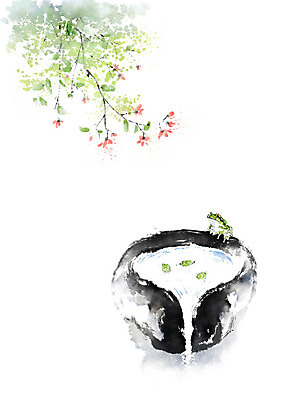 PSD 나무 한마리 꽃 잎 일러스트 캘리그라피 자연 붓터치 개구리 풍경 사람없음 빨간색 초록색 봄 숲 샘물 번짐 경칩 옹달샘 국내일러스트 식물 1 계절 컬러 양서류 절기 생태계 파일형식 효과