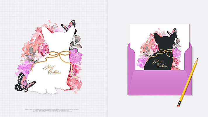 PSD 꽃 실루엣 리본 일러스트 편지봉투 사람없음 연필 보라색 봄 강아지 편지 목업 국내일러스트 카드프레임 식물 계절 컬러 학용품 봉투 프레임 촬영기법 반려동물 필기구 개 파일형식