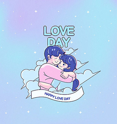 구름 커플 여자 남자 리본 하늘색 일러스트 포옹 사랑 사람 이벤트 두명 봄 허그데이 국내일러스트 AI파일 자연요소 계절 감정 관계 안기 데이이벤트 파란색 파일형식 벡터
