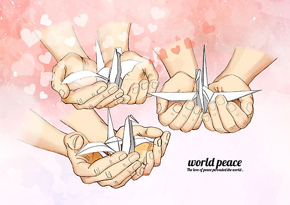 PSD 손 분홍색 40대 일러스트 함께함 들기 사람 20대 신체부위 세명 30대 희망 양손 종이학 국내일러스트 감정 컬러 중년 컨셉 모션 청년 장년 종이접기 파일형식