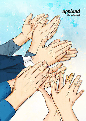 PSD 손 40대 일러스트 함께함 사람 여러명 20대 신체부위 30대 파란색 희망 양손 축하 우승 박수 국내일러스트 감정 컬러 중년 다수 컨셉 손짓 청년 장년 최고 파일형식