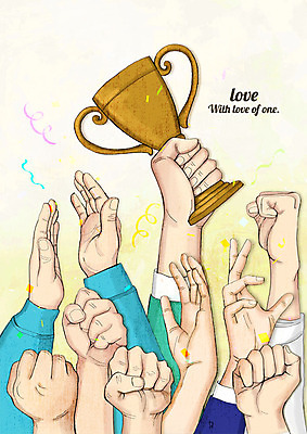 PSD 손 40대 일러스트 협력 한손 함께함 사람 여러명 20대 신체부위 30대 노란색 희망 축하 우승 트로피 국내일러스트 감정 컬러 중년 다수 컨셉 청년 장년 최고 상_우승 파일형식