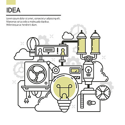 구름 라인일러스트 일러스트 비즈니스 전구 아이디어 사람없음 노란색 모니터 기계 열기구 플랫 스마트 톱니바퀴 4차산업 국내일러스트 AI파일 자연요소 산업 컬러 컨셉 항공교통 컴퓨터 파일형식 벡터