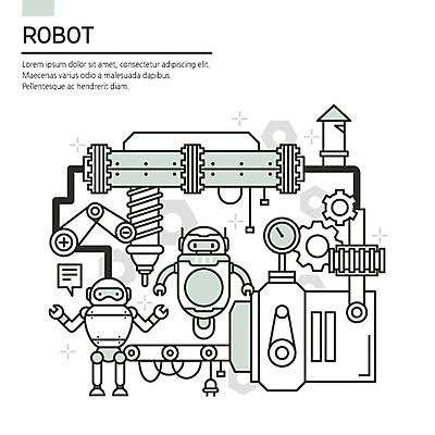 라인일러스트 일러스트 비즈니스 공장 굴뚝 사람없음 기계 플랫 스마트 로봇 톱니바퀴 볼트 민트색 자동화 컨베어밸트 4차산업 국내일러스트 AI파일 산업 컬러 컨셉 공업 공구 파일형식 벡터