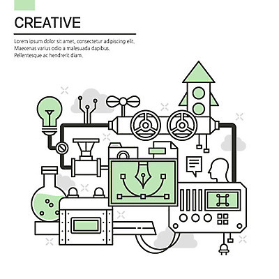 라인일러스트 일러스트 비즈니스 전구 사람없음 초록색 모니터 기계 로켓 플랫 스마트 시험관 프로펠러 창의력 창작 4차산업 국내일러스트 AI파일 산업 컬러 컨셉 실험기구 컴퓨터 파일형식 벡터