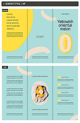 템플릿 표지디자인 표지 ZIP 내지 리플렛 과일 식재료 3단접지 단면 팜플렛 사람없음 파란색 노란색 달콤 반쪽 참외 인디자인 INDD 이미지템플릿 컬러 맛 파일형식