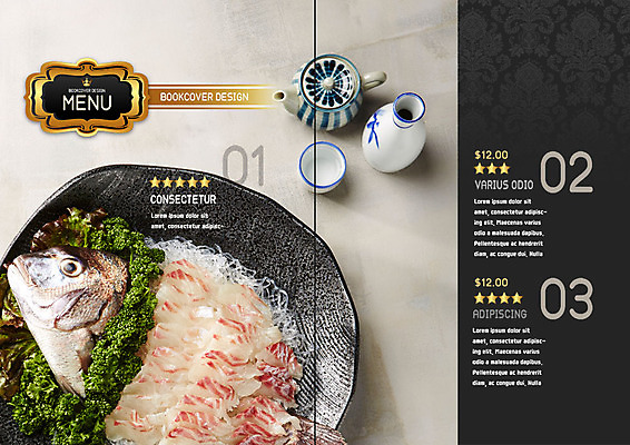 PSD 템플릿 접시 표지디자인 북디자인 출판디자인 별 내지 리플렛 술잔 북커버 주전자 술병 요리 팜플렛 사람없음 검은색 회 금색 해산물 메뉴 가격표 메뉴판 이미지템플릿 자연요소 식기 음식 컬러 주방용품 병_용기 잔 주류 파일형식