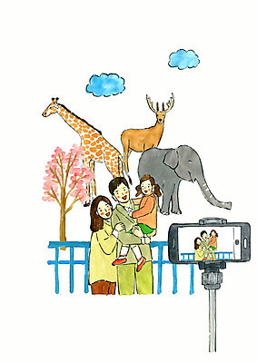 전신 PSD 계절 여자 남자 어린이 여행 일러스트 가족 안기 사슴 코끼리 수채화 동물원 사람 상반신 성인 세명 소풍 사진촬영 봄 추억 기린 즐거움 봄소풍 셀카봉 국내일러스트 감정 컨셉 포유류 관계 모션 야외활동 촬영 파일형식