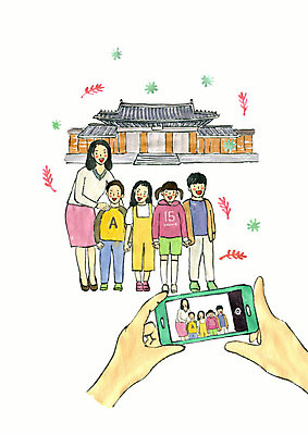 전신 PSD 손 계절 여자 남자 어린이 여행 일러스트 수채화 사람 여러명 성인 신체부위 스마트폰 소풍 손잡기 사진촬영 봄 유치원 궁전 추억 기념촬영 봄소풍 국내일러스트 교육 다수 컨셉 고건축 모션 핸드폰 스마트기기 야외활동 촬영 파일형식