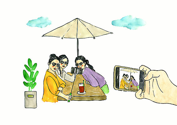 PSD 손 계절 여자 화분 커피 여행 일러스트 수채화 사람 상반신 성인 신체부위 세명 친구 스마트폰 소풍 사진촬영 봄 카페 파라솔 추억 셀프카메라 즐거움 봄소풍 셀카봉 야외테이블 국내일러스트 감정 음료 컨셉 관계 탁자 핸드폰 스마트기기 야외활동 상점 촬영 파일형식