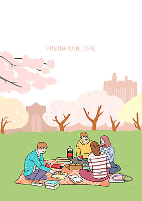 전신 PSD 여자 남자 행복 음료 음식 대학생 일러스트 대화 사람 앉기 잔디 여러명 청년 성인 책 친구 캠퍼스라이프 벚꽃 먹기 돗자리 대학교 신입생 먹거리 국내일러스트 식물 학생 라이프스타일 꽃 감정 다수 학교 관계 모션 말하기 파일형식